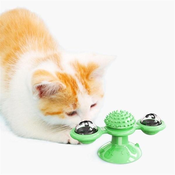 BUFFER® Pet Malzemeleri Vantuzlu Fırıldak Toplu Dönen Şeffaf Depo Tasarım İnteraktif Kedi Oyuncağı