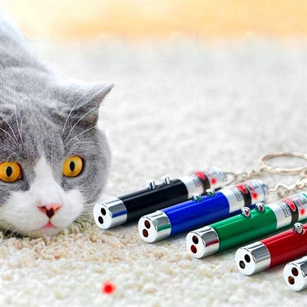 BUFFER®  3 Fonksiyonlu Kırmızı Beyaz Işıklı Led Lazer Kedi Köpek Oyuncak Anahtarlık 2 ad