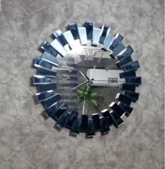 Piyano 70 cm Saatli Gümüş Duvar Aynası İzmir
