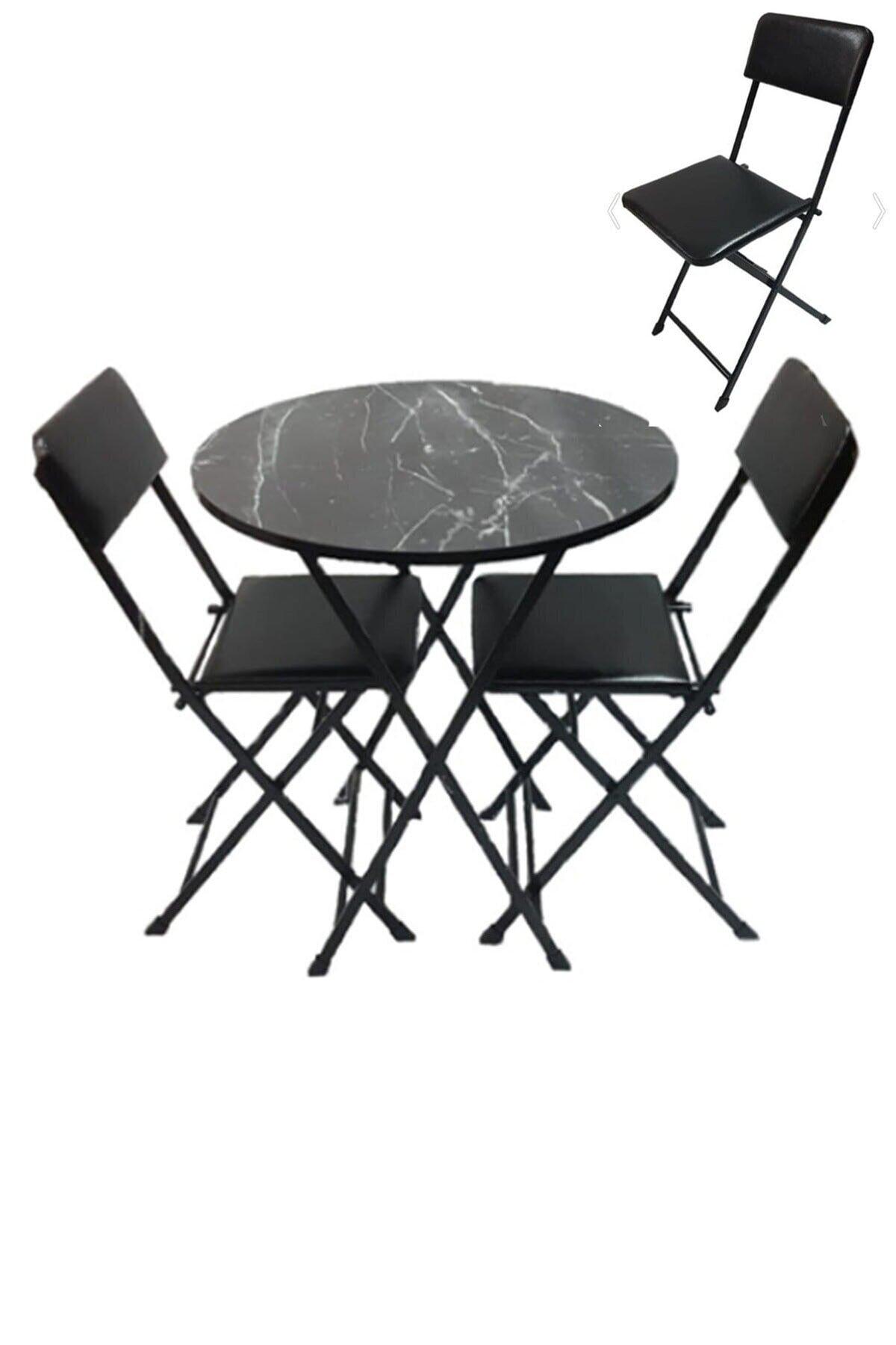 Yuvarlak Masa ve 3 Adet Siyah Sandalye