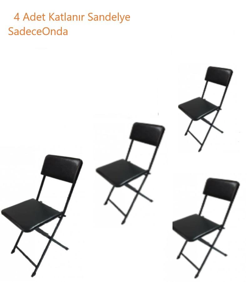 Katlanabilir Sandalye Siyah Deri 4 Adet
