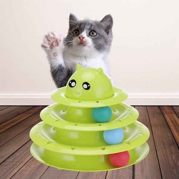 BUFFER® Tower Of Tracks Eğlenceli Üç Katlı Kedi Oyuncağı Seti Kedi Oyunu